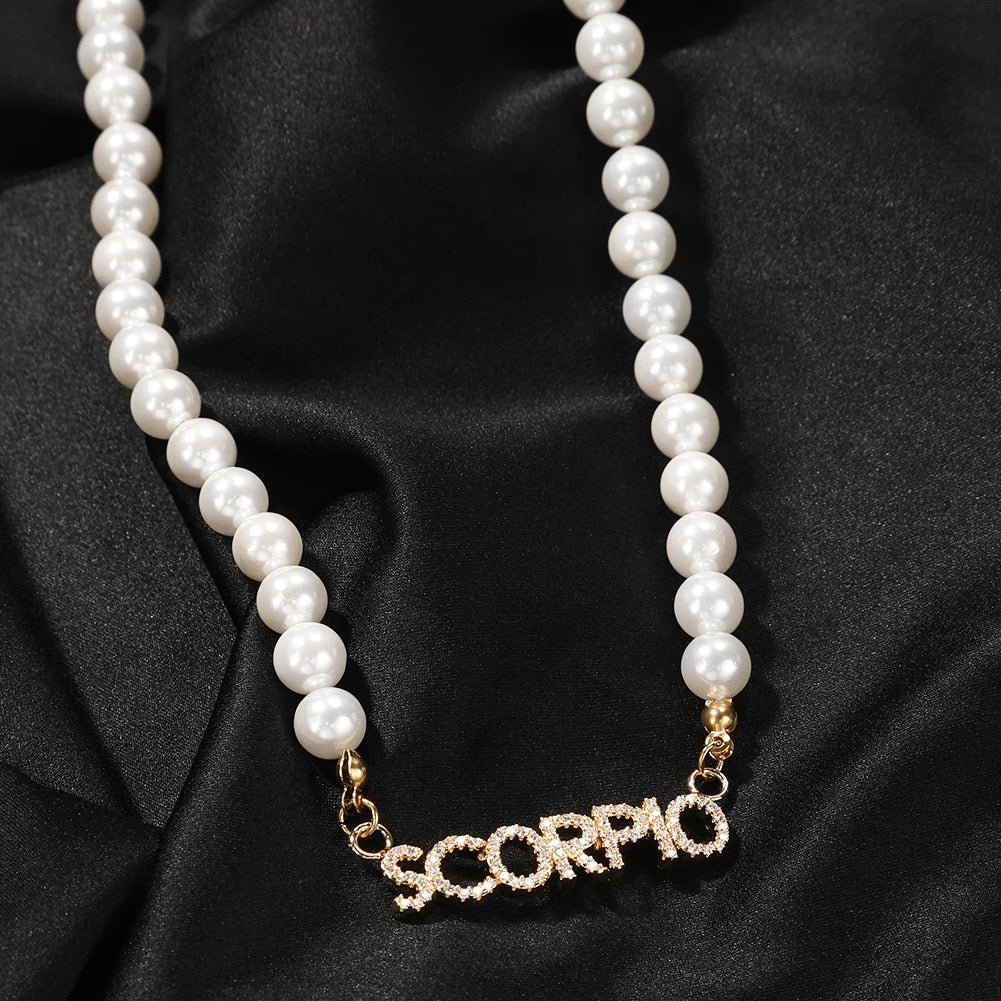 Pearl zodiac necklace